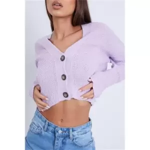 Image of I Saw It First Lilac Waffle Knit Contrast Button Cardigan - Purple