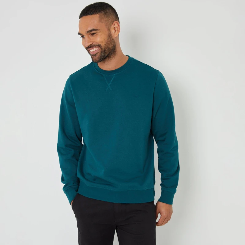Image of Threadbare Cotton Blend 'Satsuma' Crew Neck Sweatshirt Dark Green