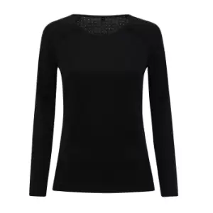 Image of TriDri Womens/Ladies Laser Cut Scooped Long Sleeve Top (S) (Black)