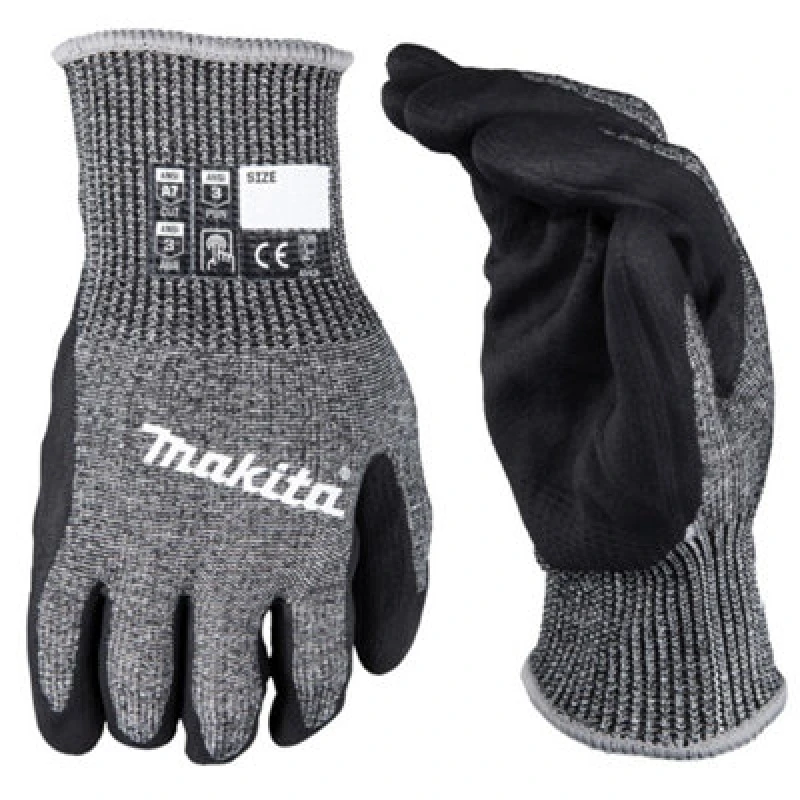 Image of Makita Advanced FitKnit Cut Level 7 Nitrile Coated Dipped Gloves P-84729 Colour: Black / Grey