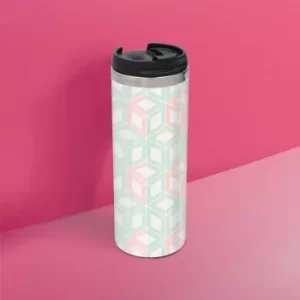 Image of Coral And Mint Cube Pattern Stainless Steel Travel Mug