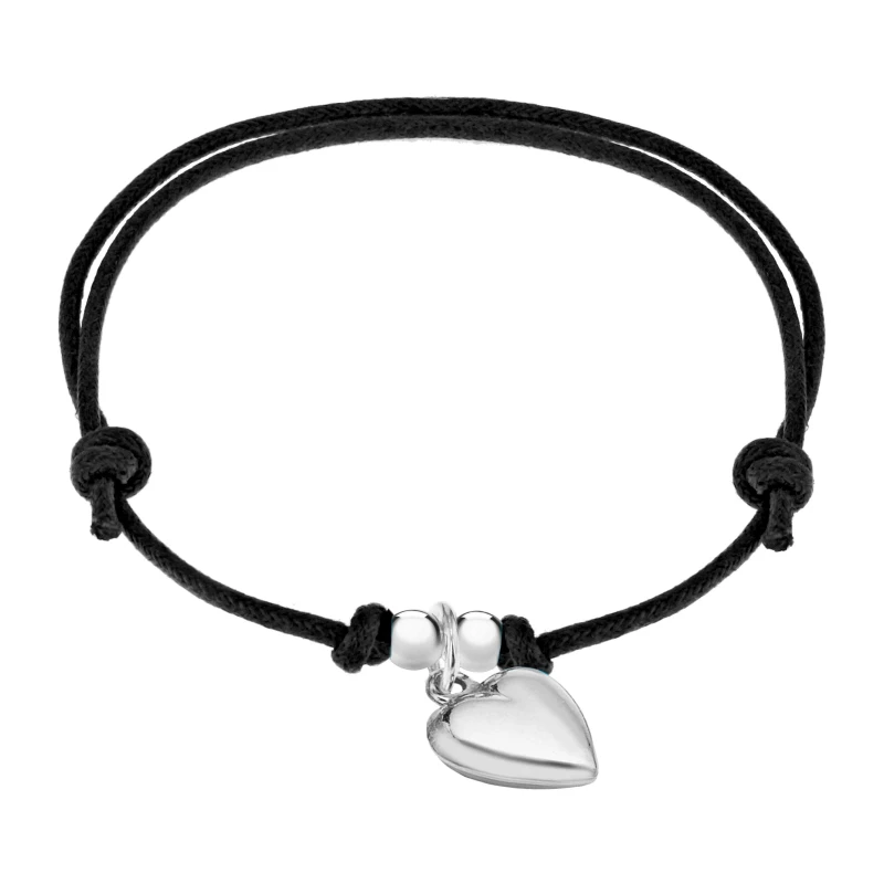 Image of Be You Sterling Silver Black Cord Heart Charm Bracelet Black female 6-10inch