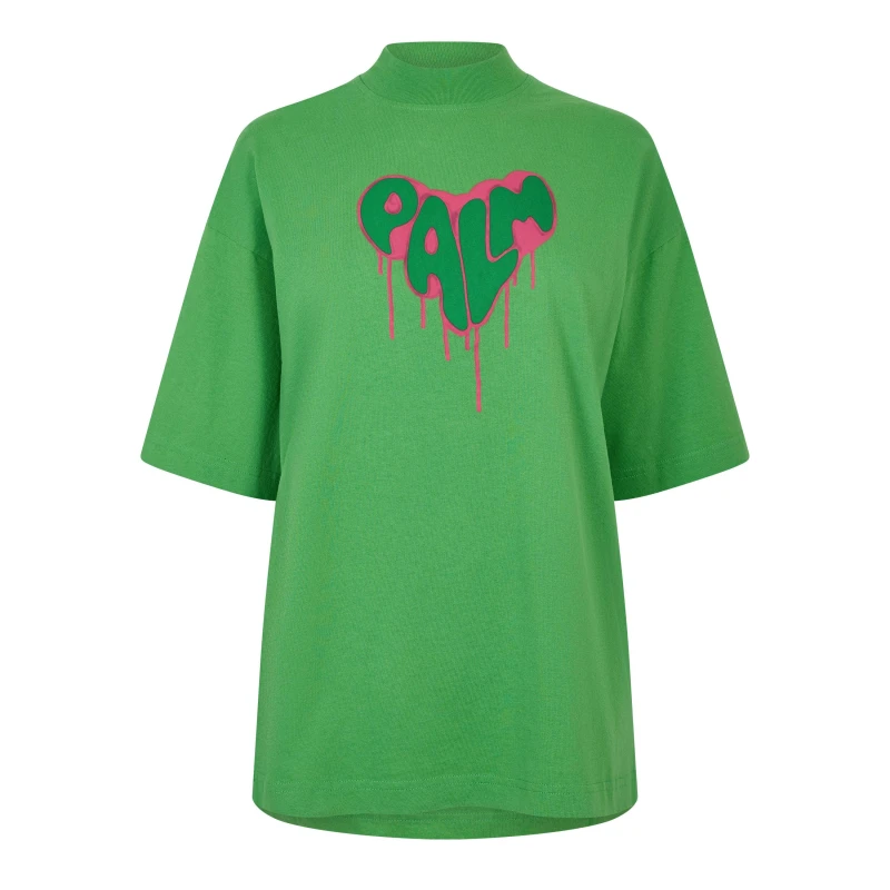 Image of Palm Angels Womens Rhinestones T-Shirt Green Fuchsia female 10 (S)