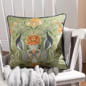 Image of Chatsworth Peacock Piped Cushion Sage, Sage / 43 x 43cm / Polyester Filled