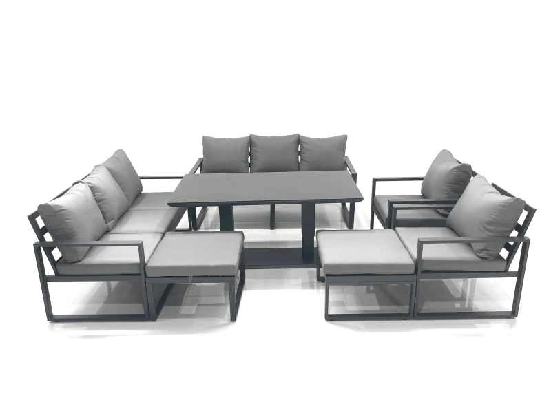 Image of Fimous Garden Sofa Set Aluminium Furniture Rising Dining Tabe Set with 2 Chair 2 Big Footstool Dark Grey Dark Grey Unisex
