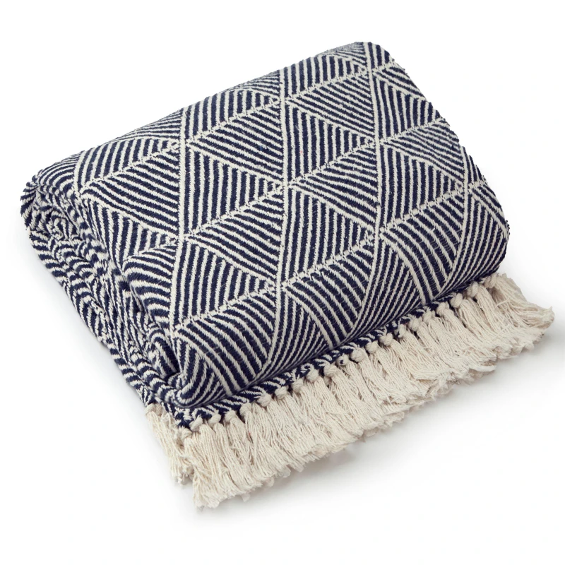 Image of Emma Barclay Throw Blanket Cotton Scandi Zahra Navy unisex 229x254cm