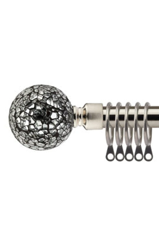 Image of 16-19mm Mirrored Extendable Metal Curtain Pole Set Brushed Silver 120-210Cm