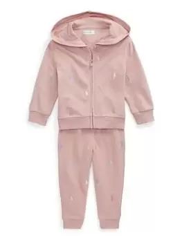 Image of Ralph Lauren Baby Girl Hoodie And Jogger Set - Rose Pink, Rose Pink, Size 9 Months