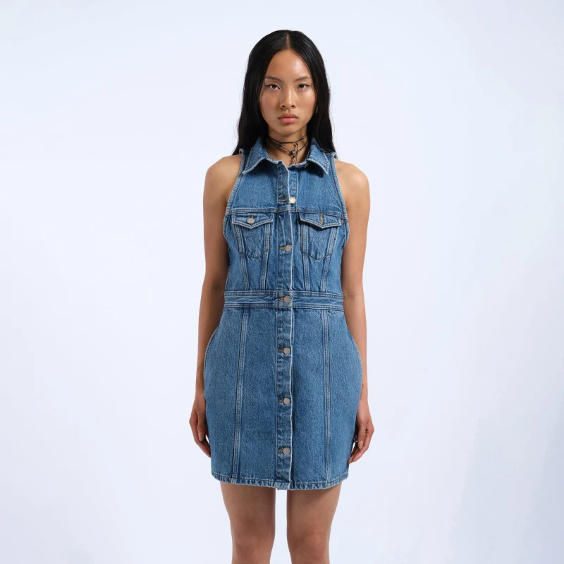 Image of Dr Denim Kinsley - Denim Dress Stream Sky Retr female 10 (S)