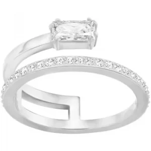 Image of Ladies Swarovski Rhodium Plated Size N Gray Ring