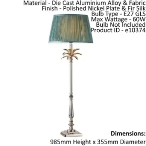 Image of Table Lamp Polished Nickel Plate & Fir Silk 60W E27 Base & Shade e10374