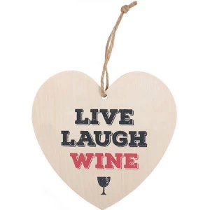 Image of Live, Laugh, Wine Hanging Heart Sign