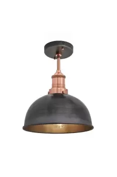 Image of Brooklyn Dome Flush Mount, 8 Inch, Pewter, Copper Holder