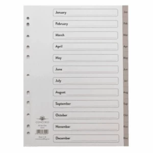 Image of Concord 63005 A4 Plastic Dividers with 12 Tabs - Grey
