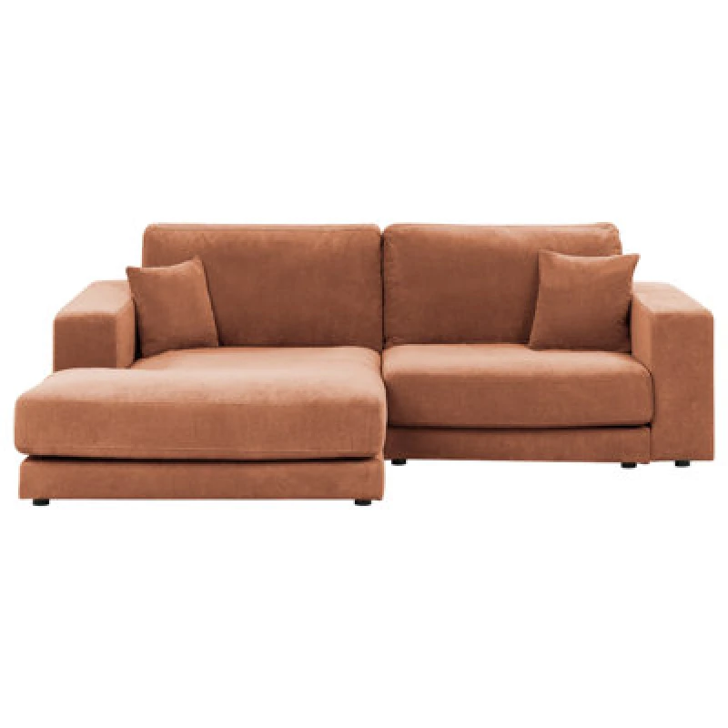 Image of Beliani Corner Sofa 3 Seater Lofoten Fabric Light Red Right Hand