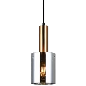 Image of Netlighting Modern Hanging Pendant Brass 1 Light with Glass, Smoky Shade, E27 -