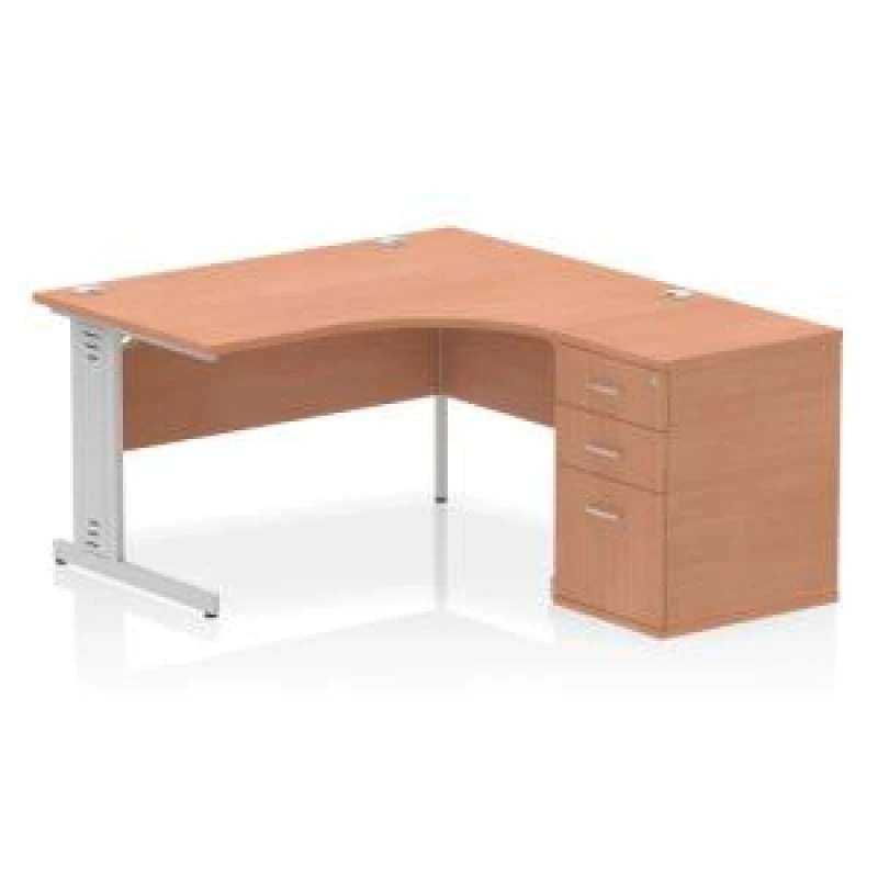 Image of Impulse Impulse 1400mm Right Crescent Office Desk Beech Top Cable Managed Leg Workstation 600 Deep Desk High Pedestal IWSRW146BCH