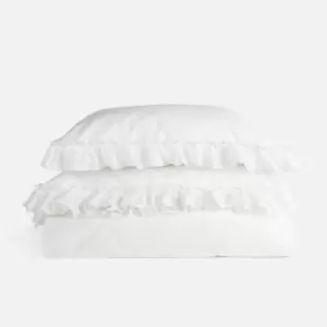 Image of in home Estelle Linen Cotton Frill Edge Duvet Set - White - Double