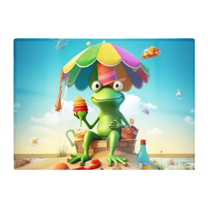 Image of Warren Reed Designer Frog On A Beach Holiday Glass Chopping Board