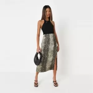 Image of Missguided Midi Slip Skirt Satin Co Ord Snake - Grey