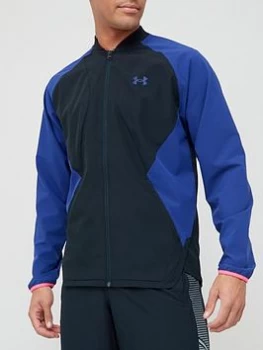 Image of Urban Armor Gear Training Stretch Woven Bomber Jacket - Black/Blue , Black/Blue, Size S, Men