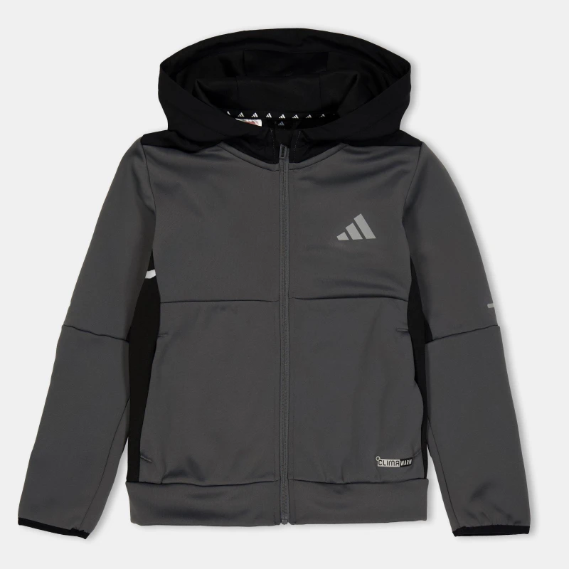 Image of adidas Kids Clima Full-Zip Hooded Tracksuit Top Grey male 11-12 Years