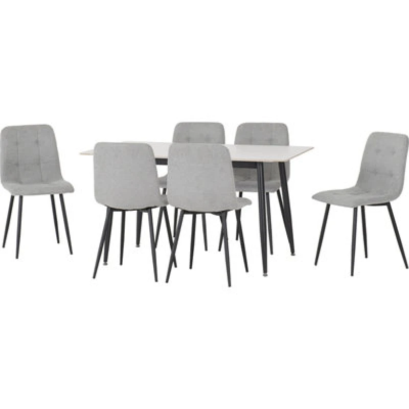 Image of Seconique Fenton Dining Set White Marble Stone Effect With 6 Light Grey Fabric Chairs