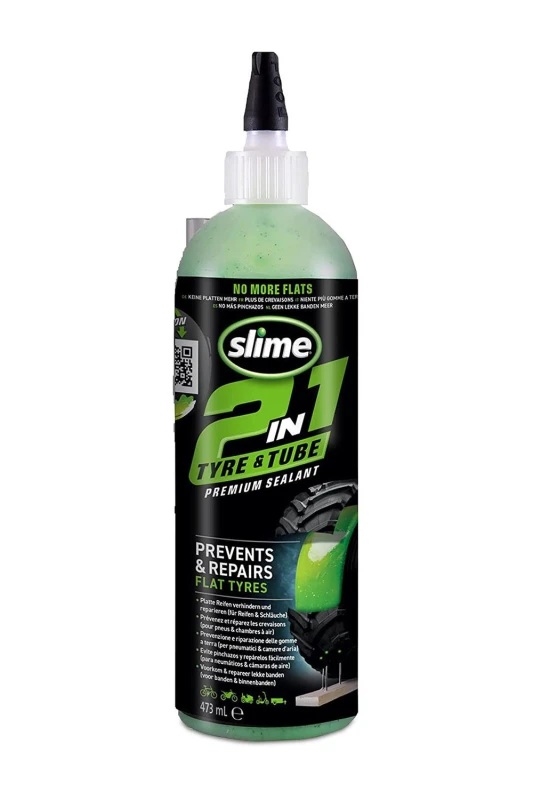Image of Slime Tyre & Tube 'Sealant' 2 in 1 Works with Tube or Tubeless, 473ml in Green Green Unisex