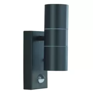 Image of Outdoor Up Down Wall 2 Light Black Cast Aluminium with Motion Sensor IP44, GU10