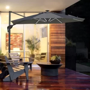 Image of Outsunny 3m LED Cantilever Parasol Adjustable Garden Umbrella w/ Base Handle Solar Lights Rotating Outdoor Pool Lawn Night Summer Furniture Light Grey
