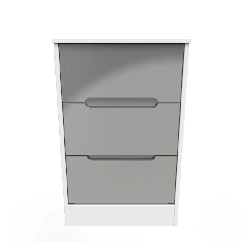 Image of Turin 3 Drawer Bedside Cabinet In Grey Gloss & White (Ready Assembled)