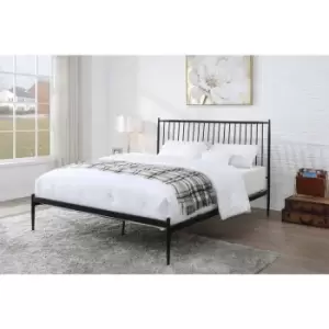 Image of Newport Modern Slatted Black Metal Bed Frame Double 4ft6 - Black