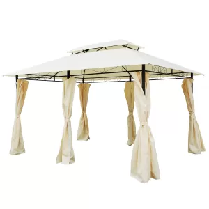 Image of Metal Gazebo with Curtains 4 X 3 Beige Outsunny