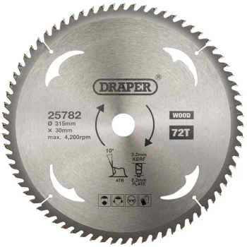 Image of Draper - 25782 TCT Circular Saw Blade for Wood 315 x 30mm 72T
