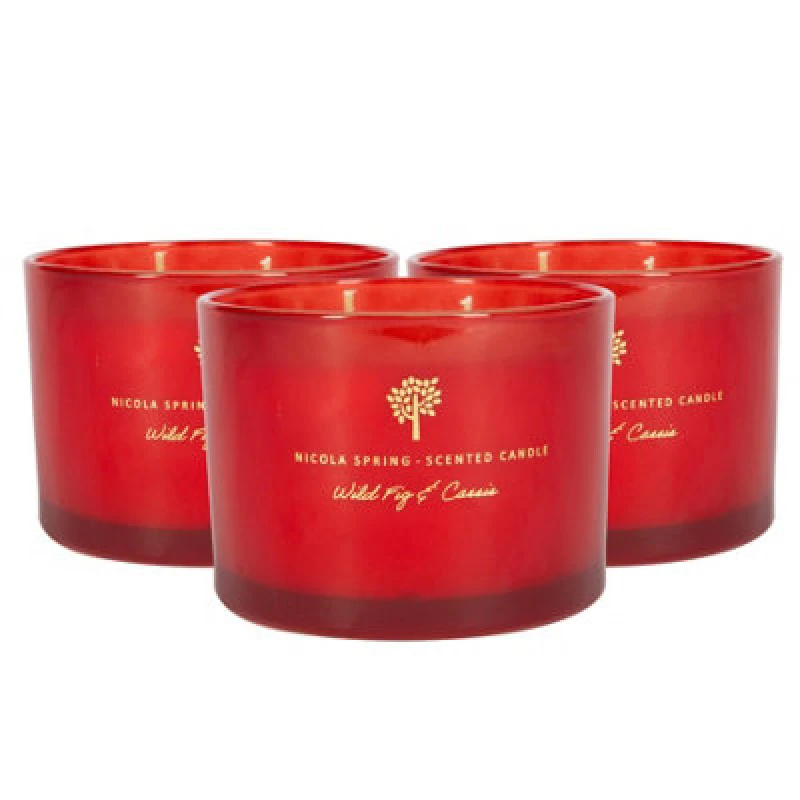 Image of Nicola Spring Soy Wax Scented Candles - 350G - Wild Fig & Cassis - Pack Of 3 - Double Wick Autumn Scent Jars - Long Burn Seasonal