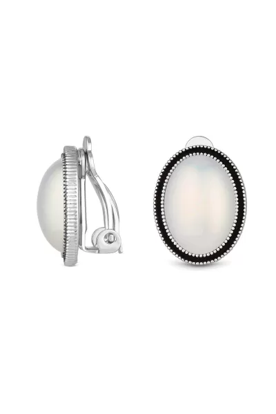 Image of Silver Plated Monochrome Pearl Stud Clip Earrings