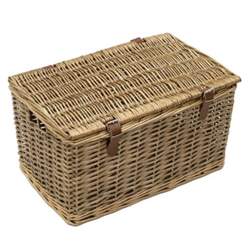 Image of Jvl Handmade Buff Wicker Hamper With Faux Leather Straps, Medium