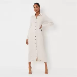 Image of Missguided Tall Ribbed Midaxi Shirt Dress - Neutral
