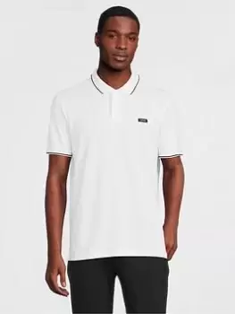 Image of Calvin Klein Stretch Pique Tipping Slim Polo Shirt - White Size M Men
