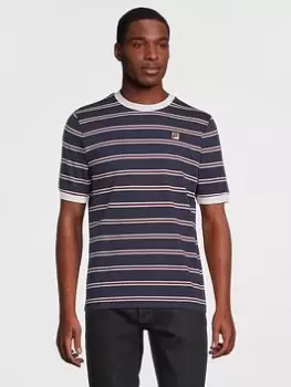 Image of Fila Santiago Ringer Stripe T-Shirt - Navy/White, Size L, Men