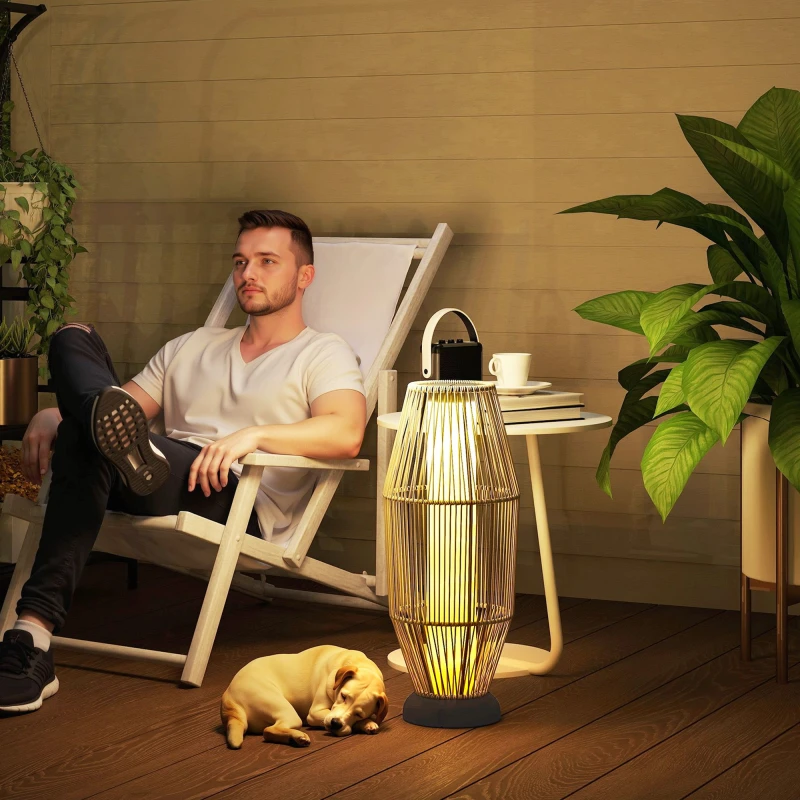 Image of OUTSUNNY 72cm Rattan Solar Floor Lamp, Auto On/Off LED Garden Light, Grey Grey Unisex