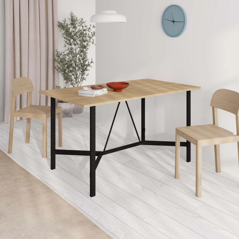 Image of Decortie Dalma' Modern 6-Seater Rectangle Dining Table with Black Metal Legs 140cm in Natural Size: 1 Pack Natural Unisex 1 Pack