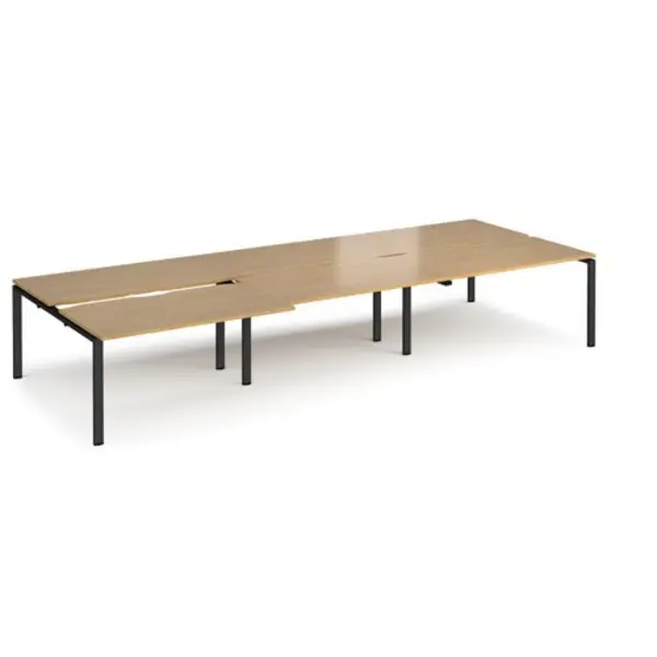 Image of Adapt Bench Desk 6 Person Rectangular Desks 4200mm With Sliding Tops Oak Tops With Black Frames 1600mm Depth Adapt Oak STE4216-K-O