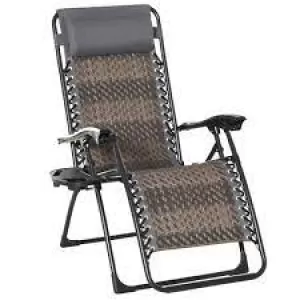 Image of Outsunny Outdoor Zero Gravity Folding Lounge Chair with Headrest, Cup and Phone Holder for Garden, Balcony, Deck, Grey