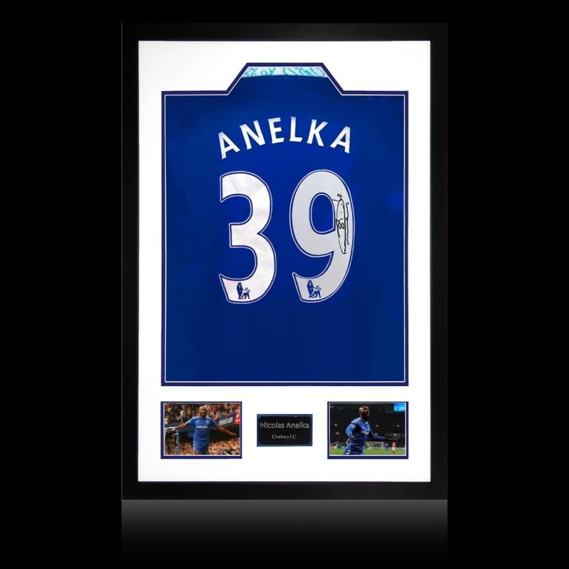 Image of The Fan Cave Nicolas Anelka Signed Chelsea Shirt Premium Frame Blue unisex 850mm x 60