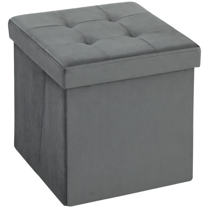 Image of HOMCOM HOMCOM Foldable Velvet-Feel Storage Ottoman, 38 x 38 x 38 cm, Grey - Grey