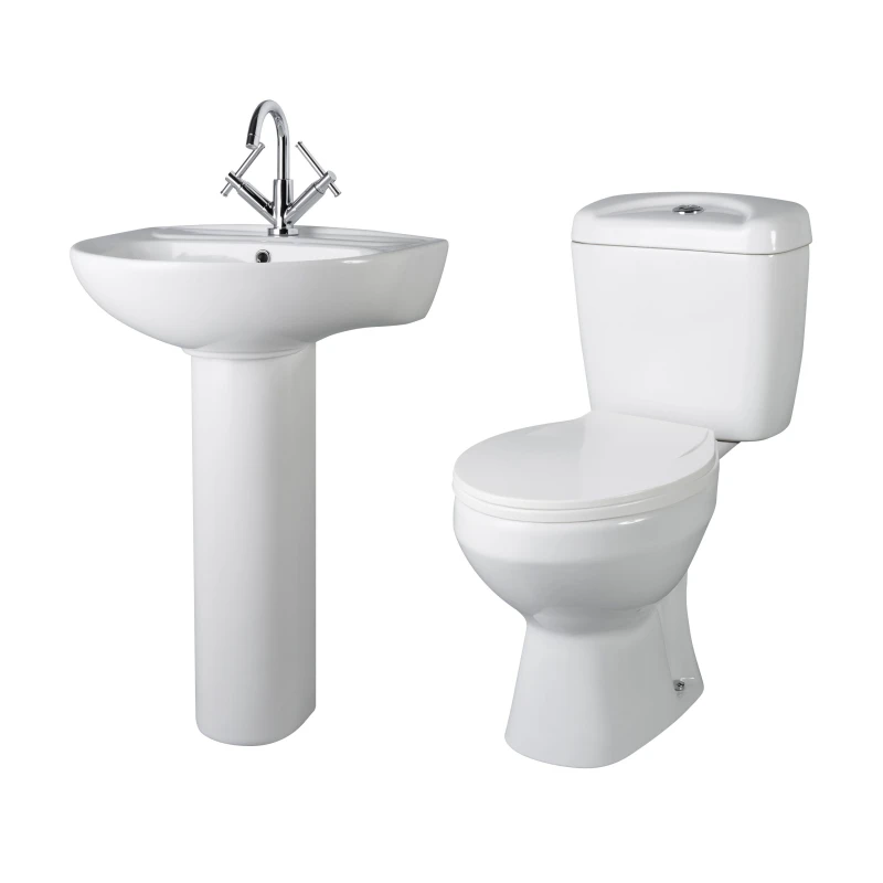 Image of Balterley Toilet Pan Cistern Seat 1 Tap Hole Basin Full Pedestal 550mm White