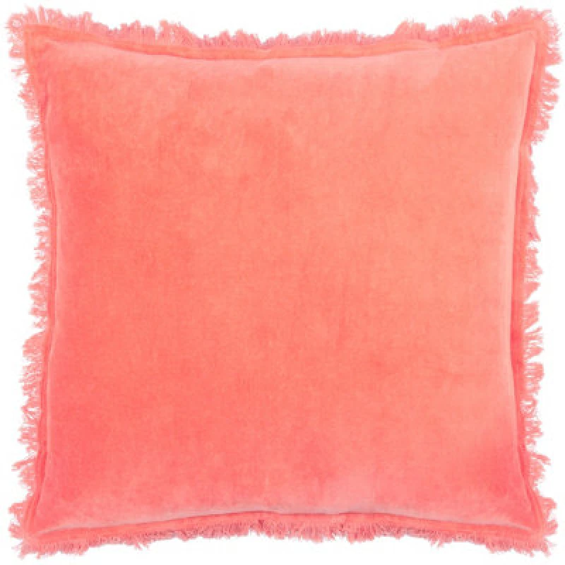 Image of Furn Furn Gracie 100% Cotton Velvet Fringed Cushion in Coral Size: 45cm x 45cm Coral 45cm x 45cm Unisex 5025532949790
