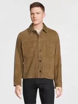 Image of BOSS Jaked Suede Jacket - Tan, Beige, Size 46=Uk30In, Men