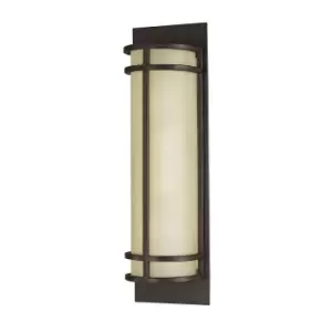 Image of Twin Wall Light Amber Ribbed Glass Shade Grecian Bronze LED E27 60W